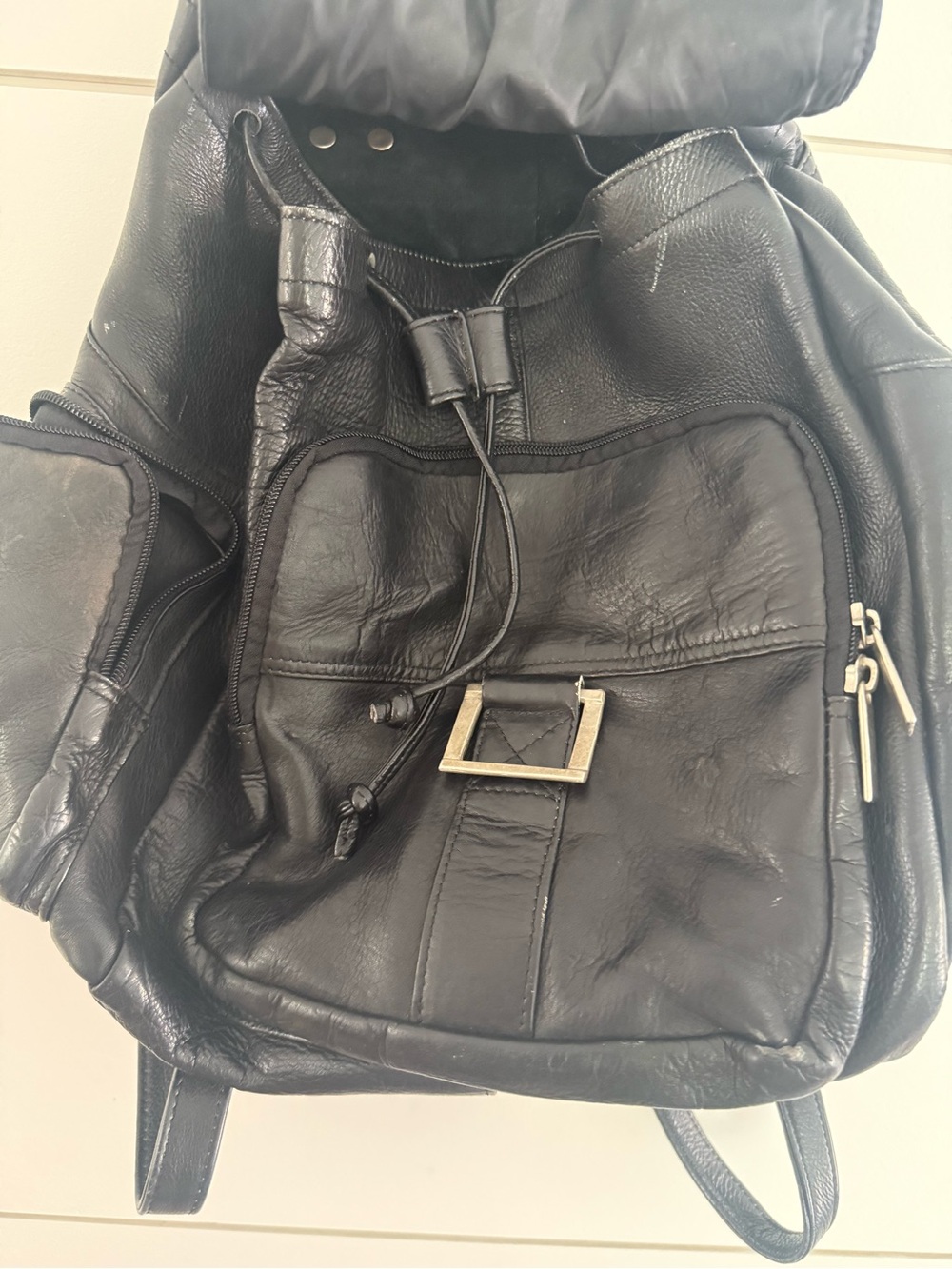 Vintage Leather Backpack Black Midsize Drawstring Pockets BuckleHeritage - Picture 10 of 16